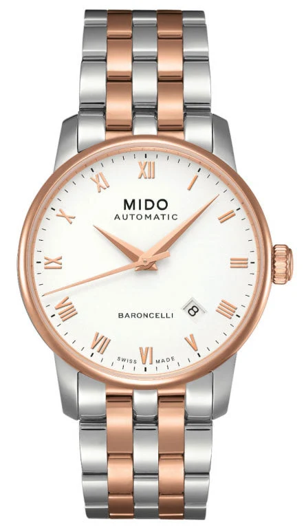 MIDO-BARONCELLI-M8600.9.N6.1 Mido Baroncelli Automatic White Dial Two Tone Steel Strap Watch For Women - M8600.9.N6.1