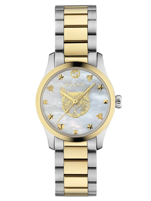 MONACO-Gucci-Timepieces-G-Timeless-YA1265012_002 Gucci G Timeless Quartz Mother of Pearl Dial Two Tone Steel Strap Watch For Women - YA1265012