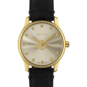 Gucci G Timeless Quartz Silver Dial Black Leather Strap Watch For Women - YA1265023