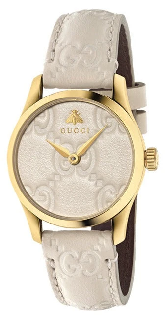 MONACO-Gucci-Timepieces-G-Timeless-YA126580A_000 Gucci G Timeless Quartz White Dial White Leather Strap Watch For Women - YA126580A