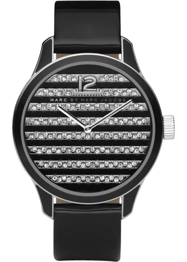Marc-Jacobs-Watch-MBM1166fw1500fh1500 Marc Jacobs Lidia Stripe Glitz Black Dial Black Leather Strap Watch for Women - MBM1166
