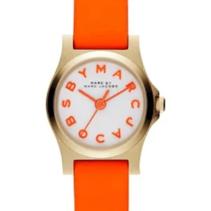 Marc Jacobs Henry Dinky White Dial Orange Leather Strap Watch for Women - MBM1236
