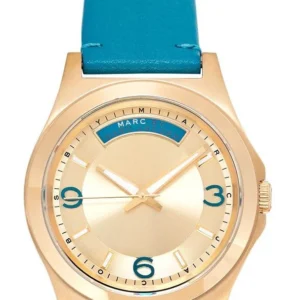 Marc Jacobs Baby Dave Gold Dial Blue Leather Strap Watch for Women - MBM1263