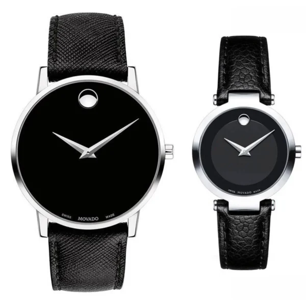 Movado-0607194-0607115-1 Movado Museum Classic Black Dial Black Leather Strap Watch for Men - 0607194