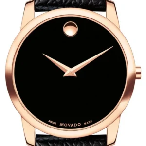Movado Museum Classic Black Dial Black Leather Strap Watch For Men - 607060