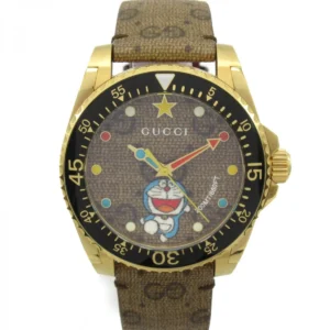 S2104102061803_01 Gucci Dive Doraemon Quartz Brown Dial Brown Leather Strap Watch For Men - YA136335