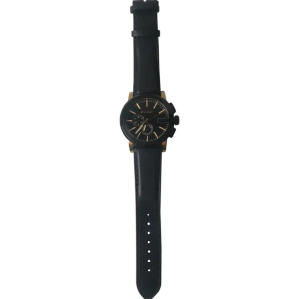 Gucci G Chrono Black Dial Black Leather Strap Watch For Men - YA101203