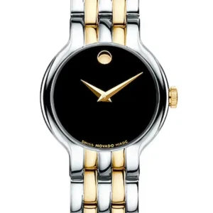 Movado Veturi Quartz Black Dial Two Tone Steel Strap Watch for Women - 0606933