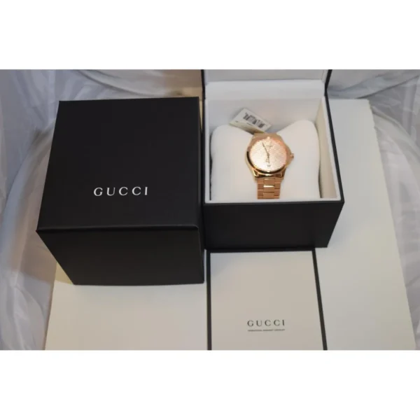 VG-GUCC-191921161914-2 Gucci G Timeless Quartz Gold Dial Gold Steel Strap Watch For Women - YA126482