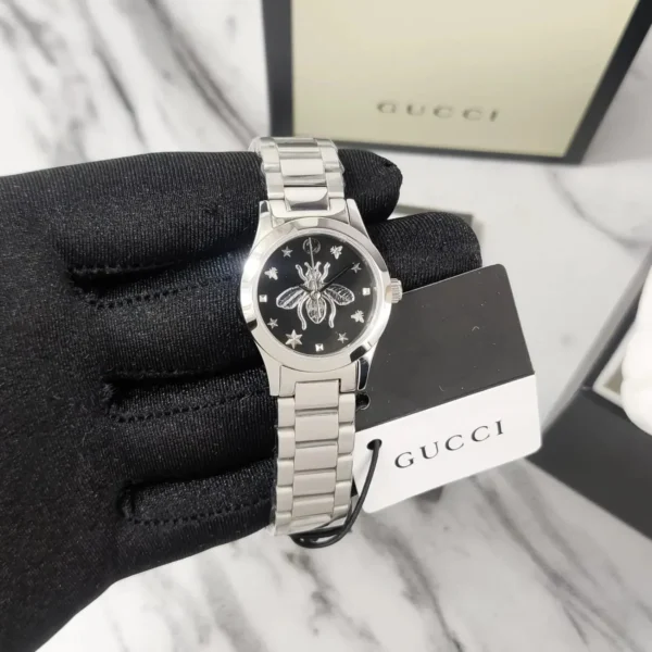 WhatsApp-Image-2023-02-12-at-21.54.30 Gucci G Timeless Quartz Diamonds Black Dial Silver Steel Strap Watch For Women - YA1265024