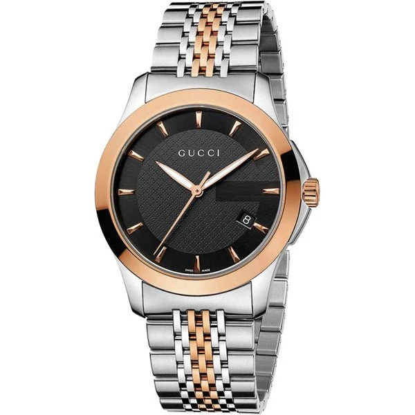 Gucci G Timeless Black Dial Two Tone Steel Strap Watch For Women - YA126512