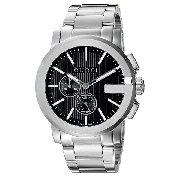 Gucci G Chrono Black Dial Silver Steel Strap Watch For Men - YA101204