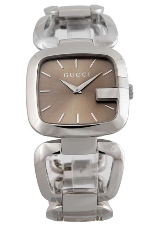 YA125402_14780_662f90b8-1d61-47f9-b308-90f32b9a1361 Gucci G Gucci Brown Dial Silver Steel Strap Watch For Women - YA125507