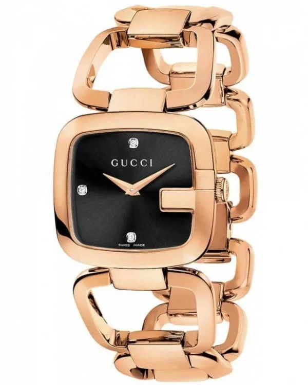 YA125512-128367_5bdab969-dc1e-44e8-85b4-9659080b932a Gucci G Ladies Diamonds Black Dial Rose Gold Steel Strap Watch For Women - YA125512