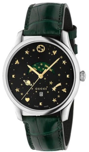YA1263266-155911 Gucci G-Timeless Black Dial Green Leather Strap Unisex Watch - YA126326