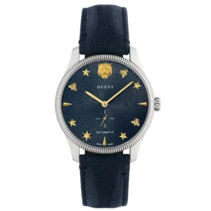 YA126347_9 Gucci G Timeless Automatic Blue Dial Black Leather Strap Watch For Men - YA126347