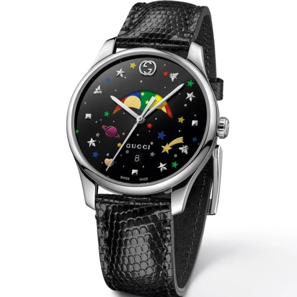 YA1264045_1-595488_a7158ea9-40f8-4ee6-b646-7bf0e5a2f368 Gucci G-Timeless Moonphase Black Dial Black Leather Strap Watch For Men - YA1264045