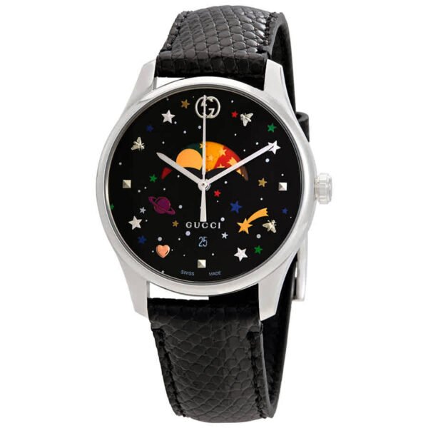 YA1264045_7cb0f3b3-b55a-42ba-a130-63b9fdbc00ca Gucci G-Timeless Moonphase Black Dial Black Leather Strap Watch For Men - YA1264045