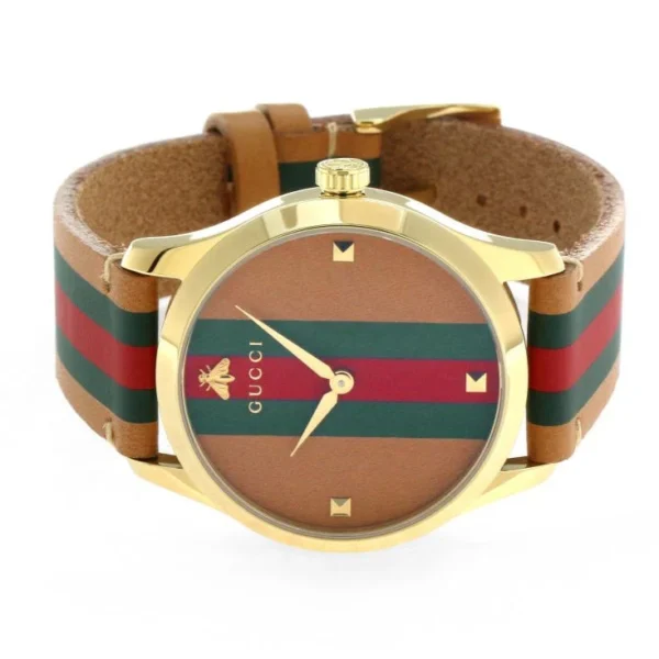 Gucci G Timeless Quartz Brown Dial Brown Leather Strap Unisex Watch - YA1264077