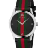 Gucci G Timeless Quartz Black Dial Multicolored Black Leather Strap Watch For Men - YA1264079