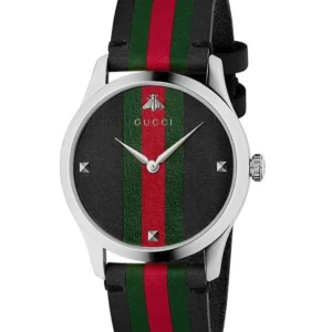 YA1264079-1 Gucci G Timeless Quartz Black Dial Multicolored Black Leather Strap Watch For Men - YA1264079