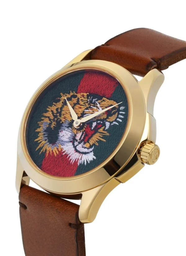 YA126497_05-984619 Gucci Le Marche Des Merveilles Red & Green Dial Brown Leather Strap Unisex Watch - YA126497