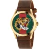 YA126497_700x700_75864433-79b8-43cd-9faa-c771c308d66f Gucci Le Marche Des Merveilles Red & Green Dial Brown Leather Strap Unisex Watch - YA126497