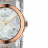 Gucci G Timeless Diamonds Mother of Pearl Dial Two Tone Mesh Bracelet Watch For Women - YA126514