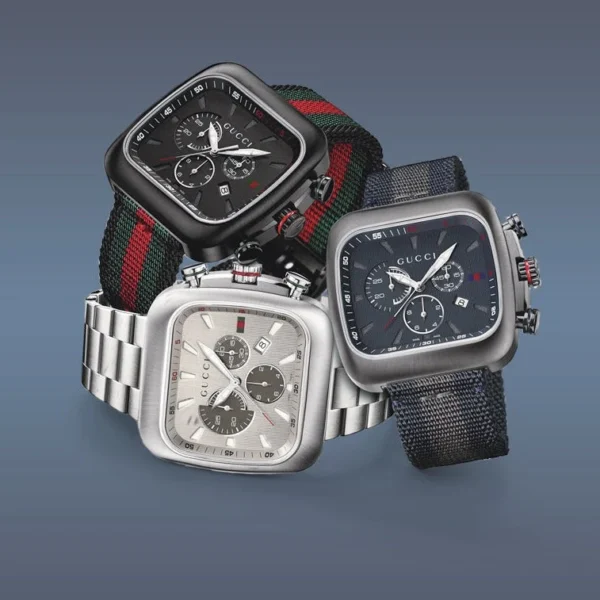YA131201_YA131202_YA131203_edit Gucci Coupe Chronograph Quartz Black Two Tone NATO Strap Watch For Men - YA131202