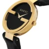 Gucci Interlocking G Gold Black Dial Black Leather Strap Unisex Watch - YA133326