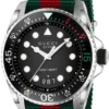 Gucci Dive Black Dial Red & Green Nylon Strap Watch For Men - YA136209