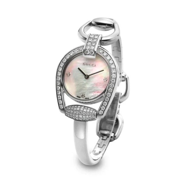 YA139505_02 Gucci Horsebit Collection Diamonds Mother of Pearl Dial Silver Steel Strap Watch For Women - YA139505