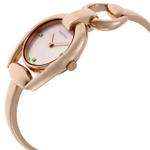 YA139508-1__08333.1550647323 Gucci Horsebit Collection Diamonds Mother of Pearl Dial Rose Gold Steel Strap Watch For Women - YA139508