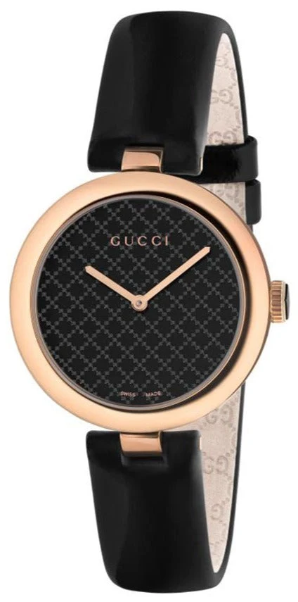 YA141401-1 Gucci Diamantissima Quartz Black Dial Black Leather Strap Watch for Women - YA141401