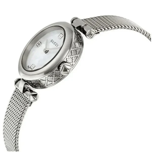 YA141504-2_jpg Gucci Diamantissima Quartz Diamonds Mother of Pearl Dial Silver Mesh Bracelet Watch for Women - YA141504