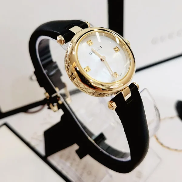 YA141505_20_2 Gucci Diamantissima Mother of Pearl Dial Black Leather Strap Watch For Women - YA141505
