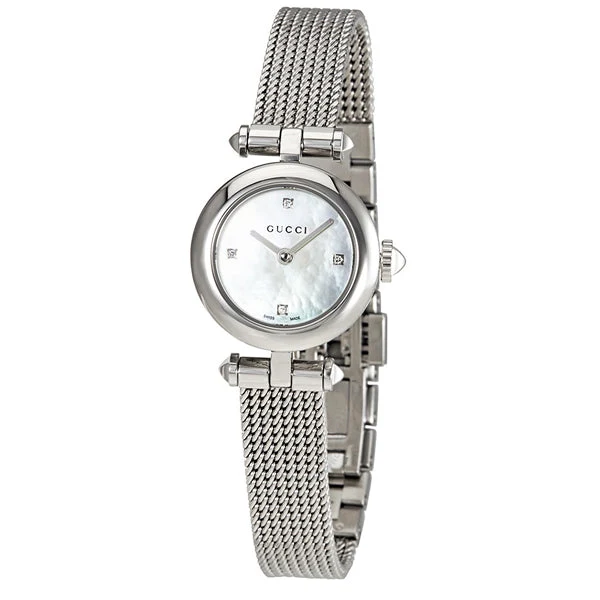 YA141512-1_1 Gucci Diamantissima Diamonds Mother of Pearl Dial Silver Mesh Bracelet Watch for Women - YA141512