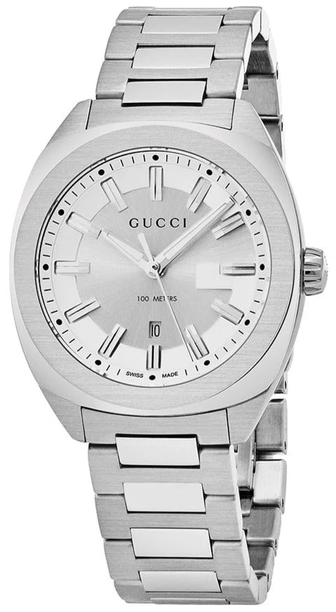 YA142402_ZM Gucci G Timeless GG2570 Silver Dial Silver Steel Strap Watch For Men - YA142402