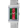 YA147401-1-788169_8a4eb50a-672b-4bdc-a4c8-58c972476041 Gucci G Frame Red and Green Dial Silver Mesh Bracelet Watch For Women - YA147401