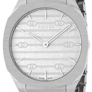 YA163402-R_714b3b24-d020-4ca8-af97-07e71f7bd0a8 Gucci 25H Quartz Silver Dial Silver Steel Strap Watch For Women - YA163402