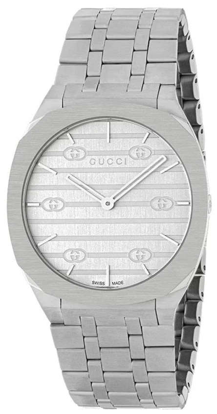 YA163402-R_714b3b24-d020-4ca8-af97-07e71f7bd0a8 Gucci 25H Quartz Silver Dial Silver Steel Strap Watch For Women - YA163402