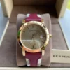 Burberry Heritage Nova Gold Dial Haymarket Red Leather Strap Watch for Women - BU9111