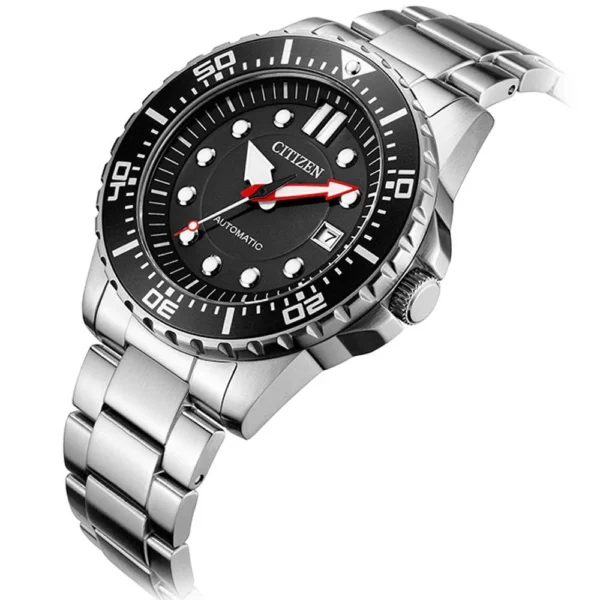 afdee7e43d41eef75c6eb370ed99ac6f-570194_d66e386d-34fe-4954-9421-200ecede8c51 Citizen Mechanical Black Dial Silver Steel Strap Watch For Men - NJ0120-81E