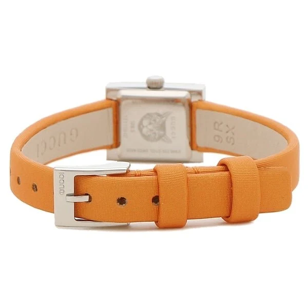 b086b761-bea2-4131-9515-54a5b3bc33f5-245098 Gucci G-Frame Square Mother of Pearl Orange Dial Orange Leather Strap Watch For Women - YA128532