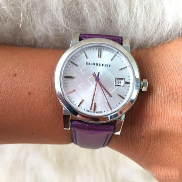 burberry-women-watch-bu9122-34mm-949037_6b8b0359-9933-463d-8156-17315c087f0f Burberry The City Silver Dial Purple Leather Strap Watch for Women - BU9122