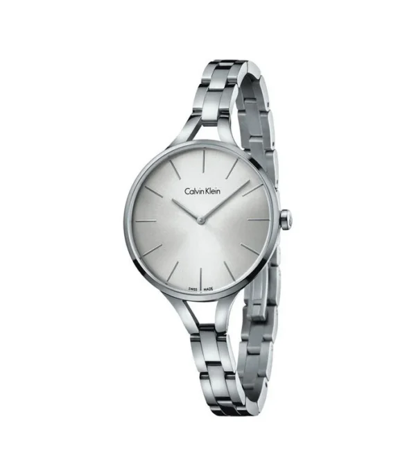 Calvin Klein Graphic White Dial Silver Steel Strap Watch for Women - K7E23146