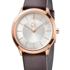 Calvin Klein Minimal White Dial Brown Leather Strap Watch for Men - K3M216G6