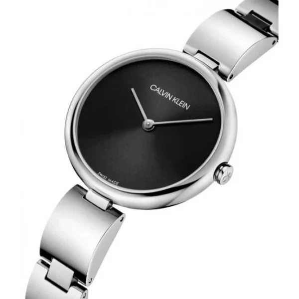 Calvin Klein Wavy Black Dial Silver Steel Strap Watch for Women - K9U23141