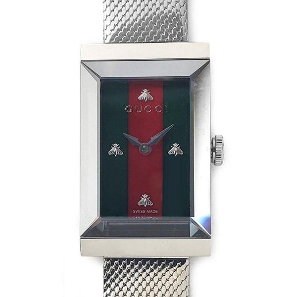 camino-japan_g-000783-195097_ad6f67fe-a8d2-46c7-b03c-38a0a2381957 Gucci G Frame Red and Green Dial Silver Mesh Bracelet Watch For Women - YA147401