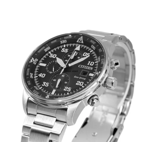 citizen-ca0690-88e-aviator-crono-eco-drive-orologio-904 Citizen Eco Drive Chronograph Black Dial Silver Steel Strap Watch For Men - CA0690-88E